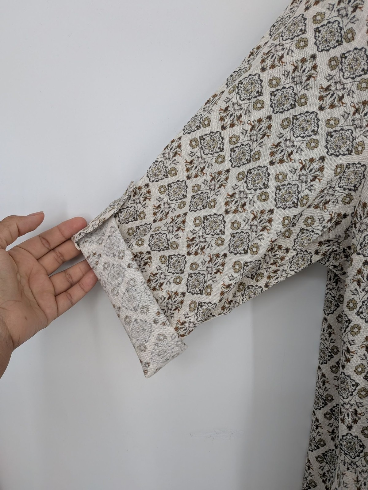 Floral Midi Shirt Dress Button Front Roll Tab Sleeve Prairie Cottage Art XLarge