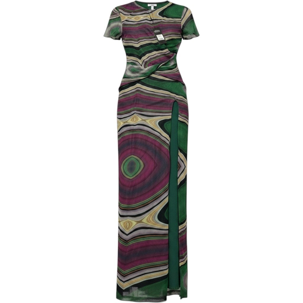 Fashion Nova Y2K Dress XS Colorful Mesh Fitted Maxi Retro 70s Groovy Disco Glam