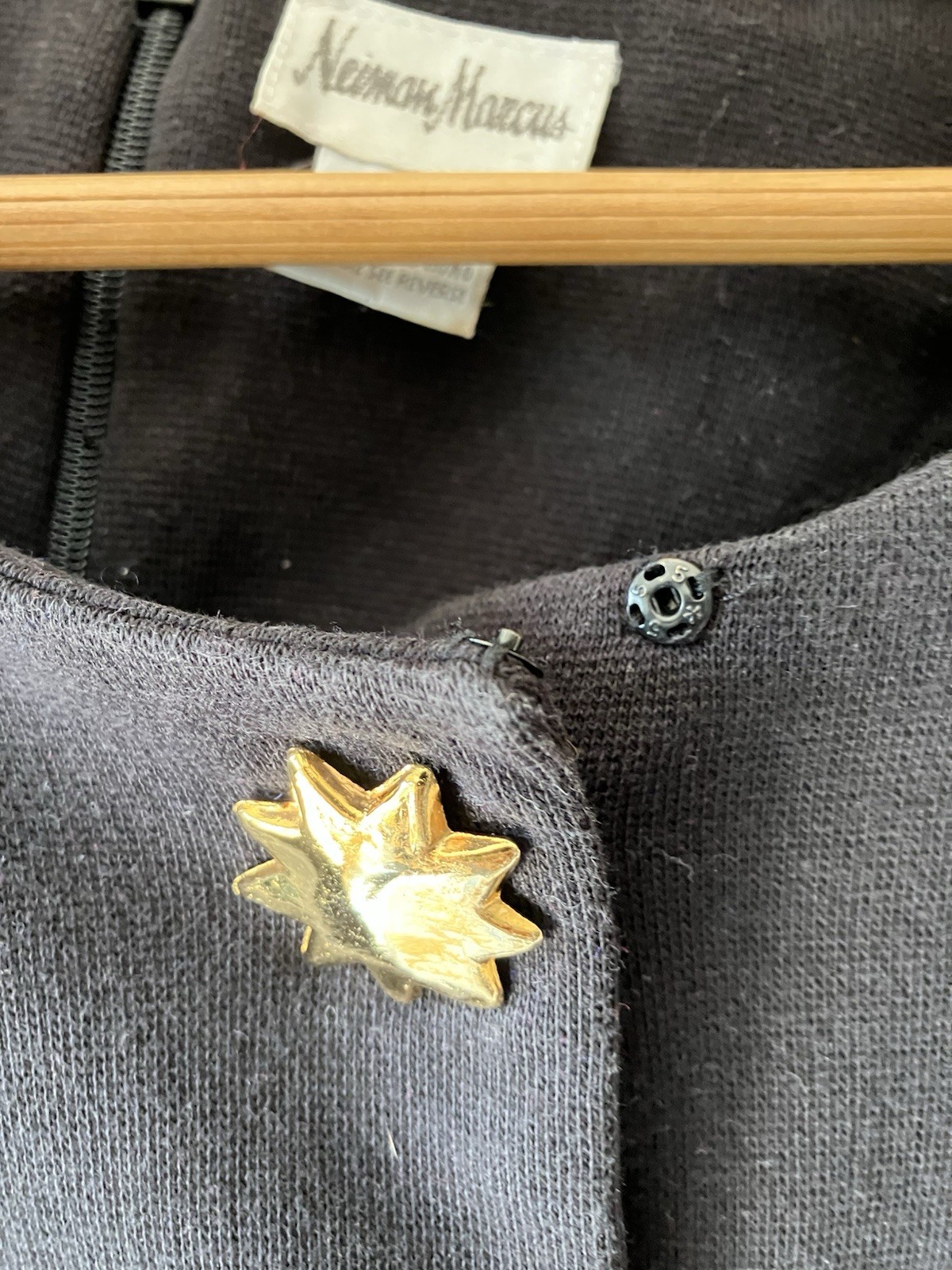 Neimen Marcus 100% Cotton Black Dress with Gold Star Buttons XL Back Zip,Classic