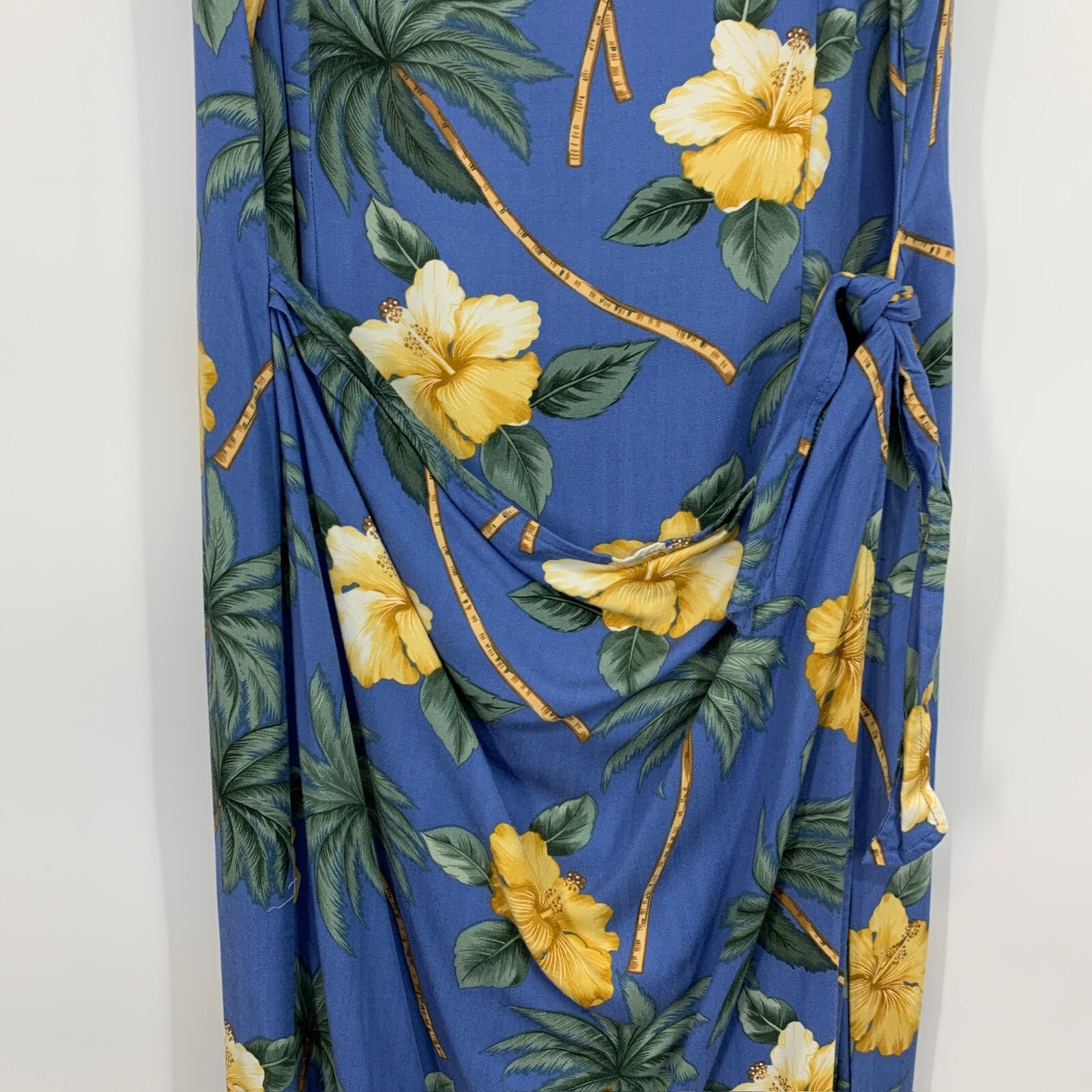 Caribbean Joe Dress Womens Size Large Blue Floral Midi Tie Waist Wrap Sleeveless