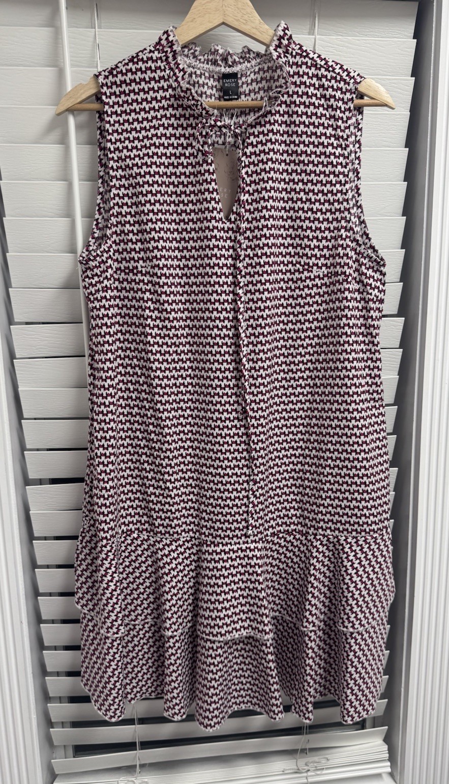 NWT Emery Rose Pink & Tan Patterned Tunic Dress L Double Frilled Hem