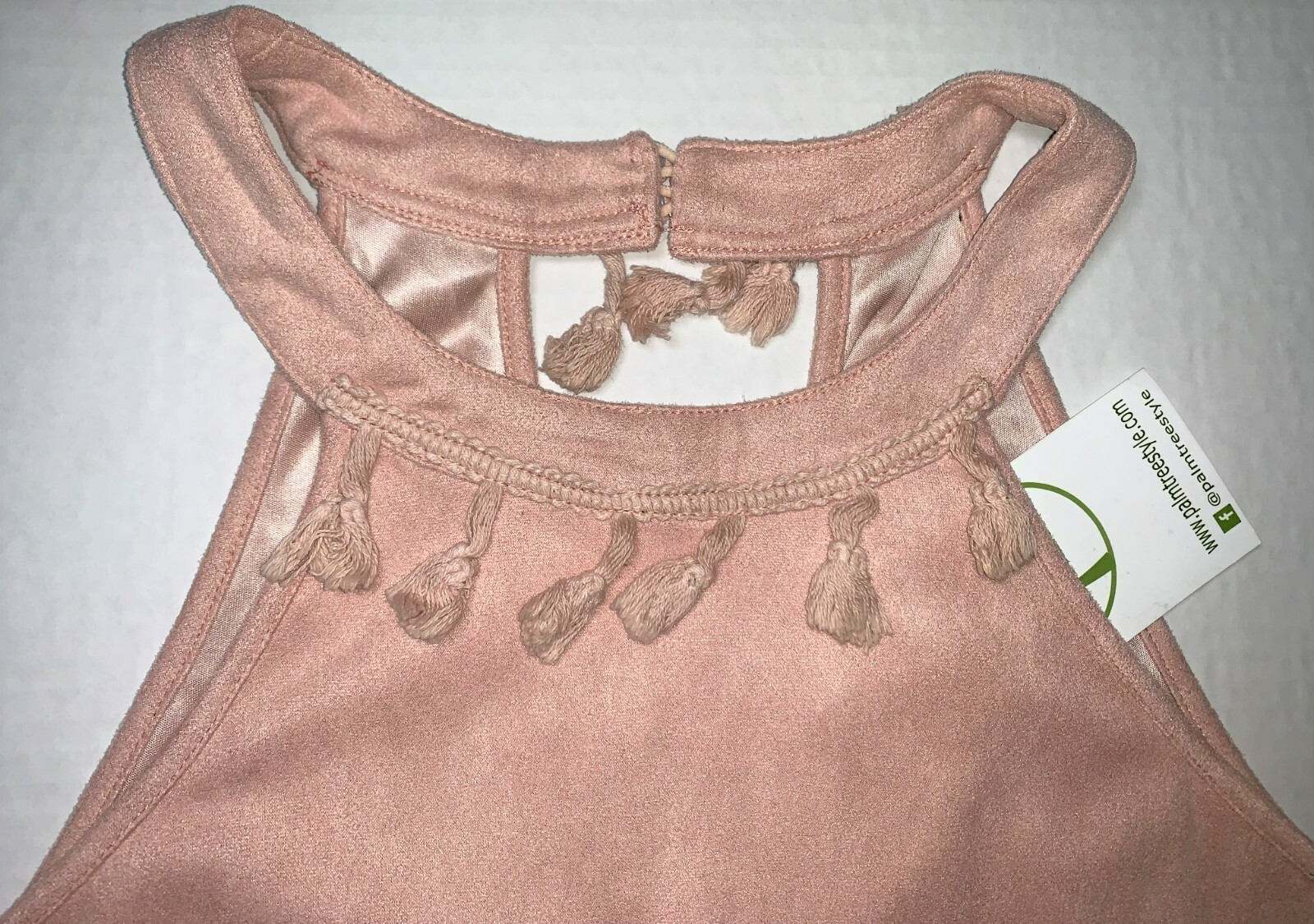 NEW Andree By Unit Pink Sueded Sleeveless Fringe Lined A-Line Dress Women’s S