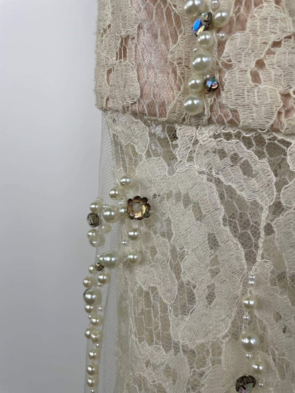 Jovani Strapless Lace Gown Beaded Pearl Nude Ivory Dress Sz 4 Small Prom Formal