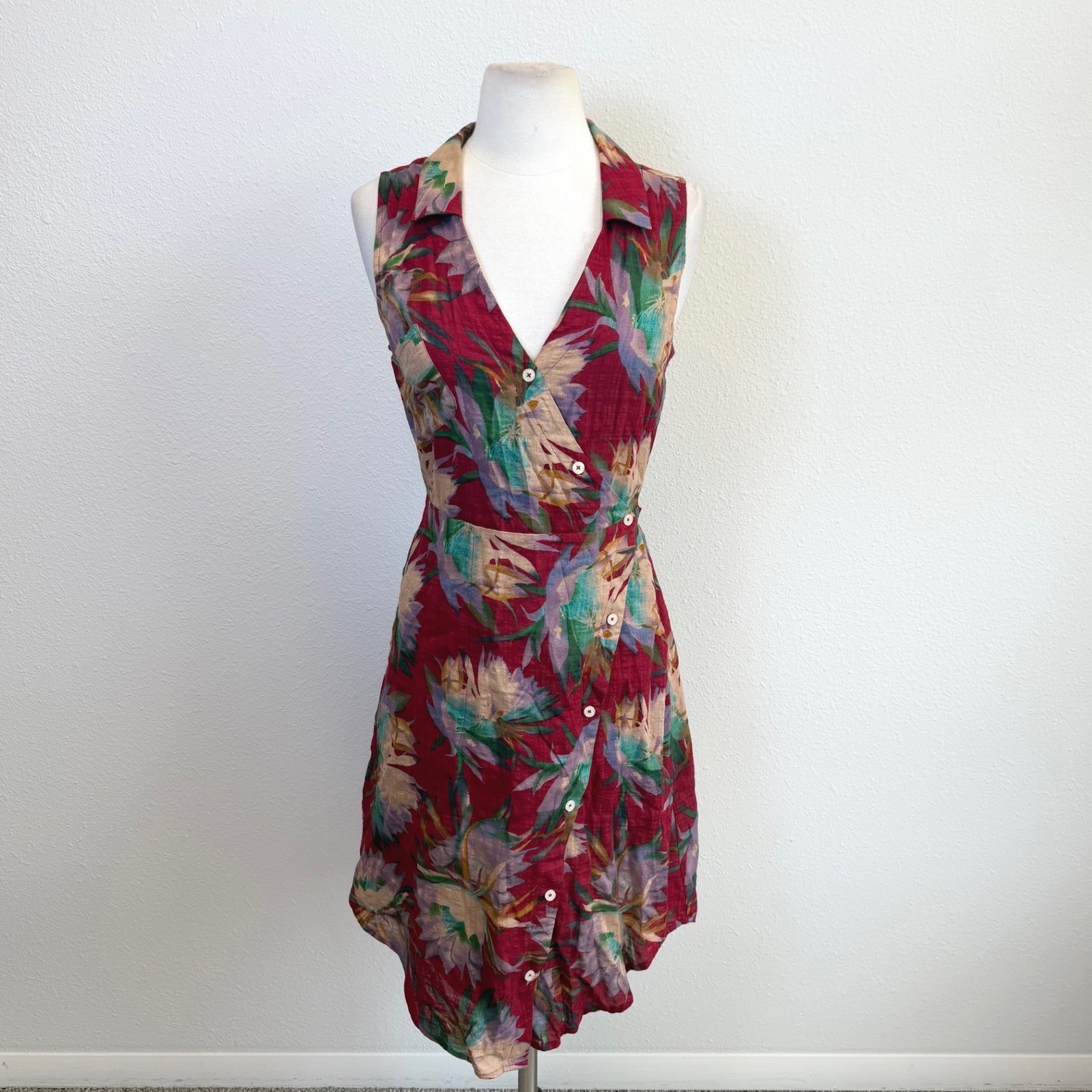 Anthropologie 11 1 TYLHO Floral Wrap Dress Womens XS Coastal Beachy Resort