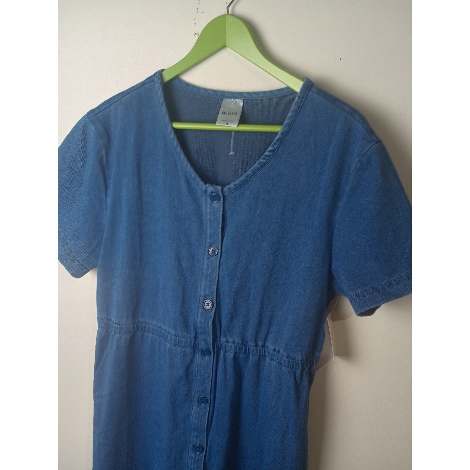 Blair Womens Medium Wash Denim Button Down Midi Dress Elastic Waist Blue Size M