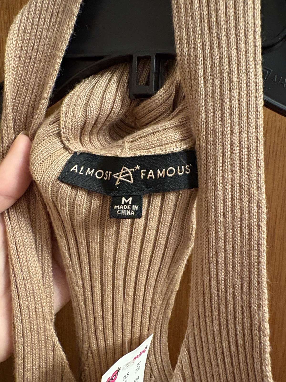 NWT Almost Famous Tan Ribbed Knit Halter Bodycon Mini Dress Stretch Womens M