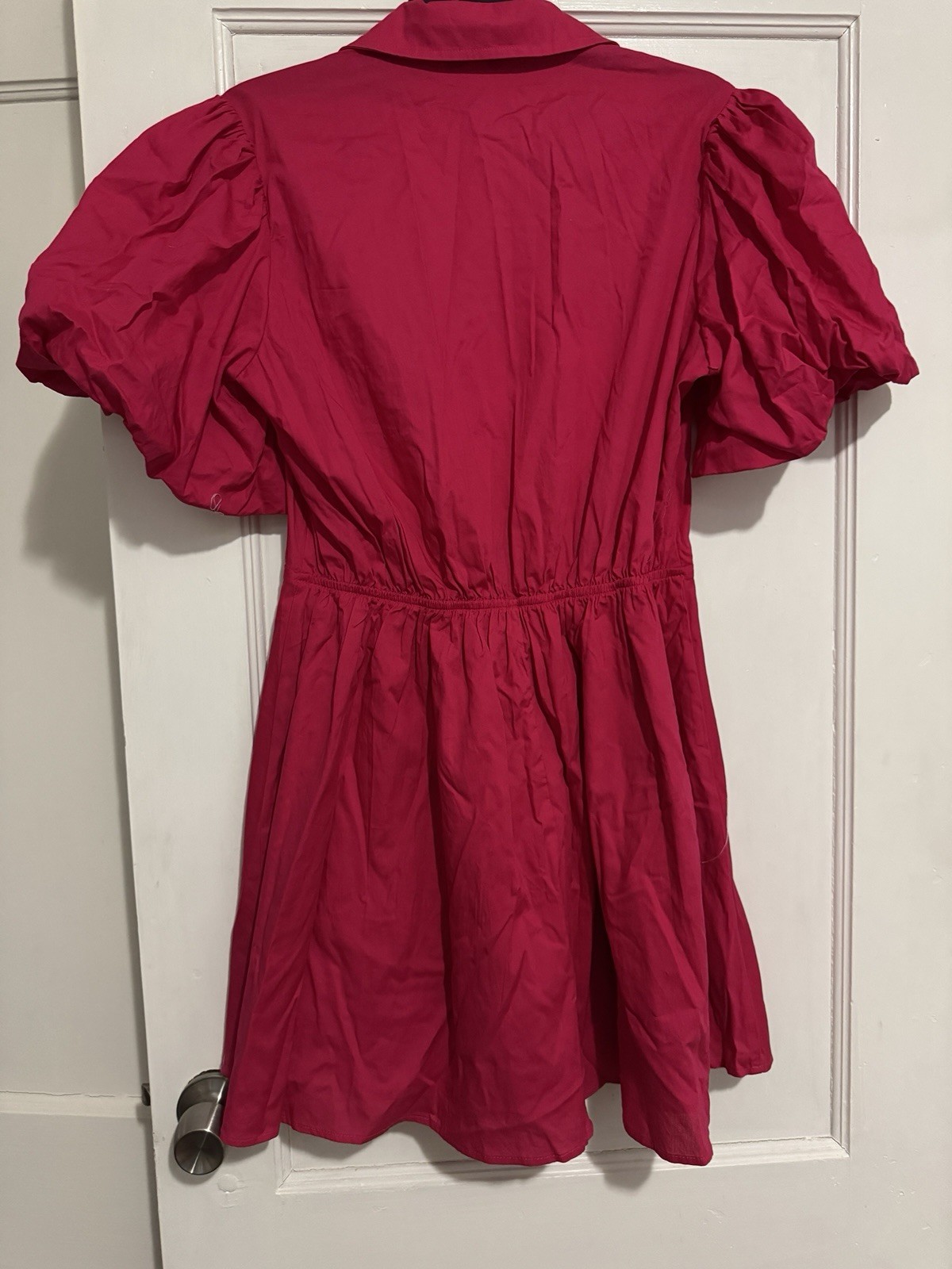 AND NOW THIS Pink Solid A-Line Short Dress Collared Puff Sleeve Cut-Out Ruched L