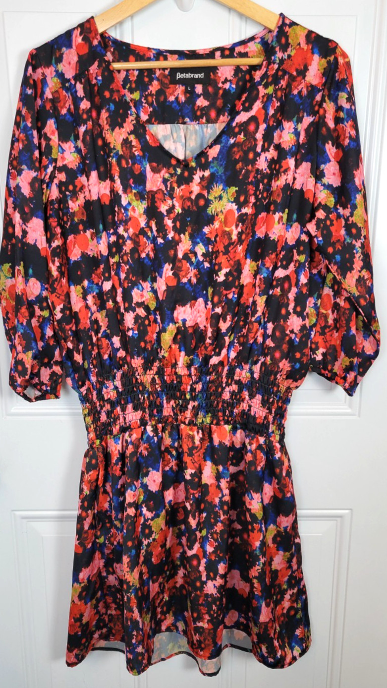 Betabrand Floral Dress Size L Lightweight Smocked