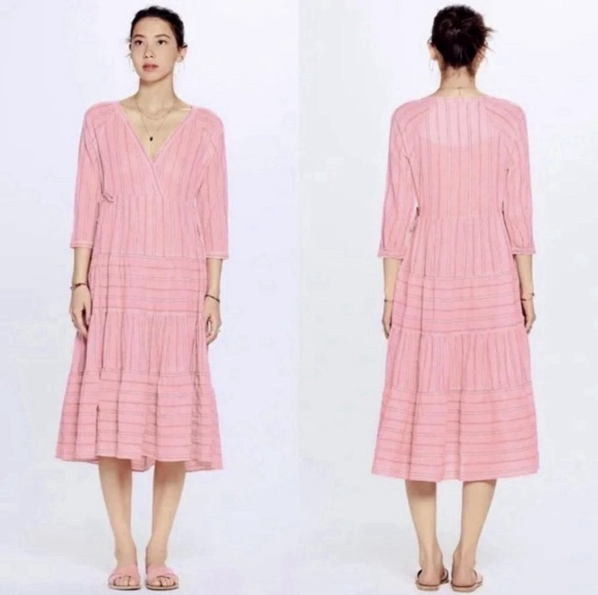 REVOLVE x XIRENA BECKETT MULTI-STRIPED PINK SHIMMER LAYNA MIDI DRESS SMALL