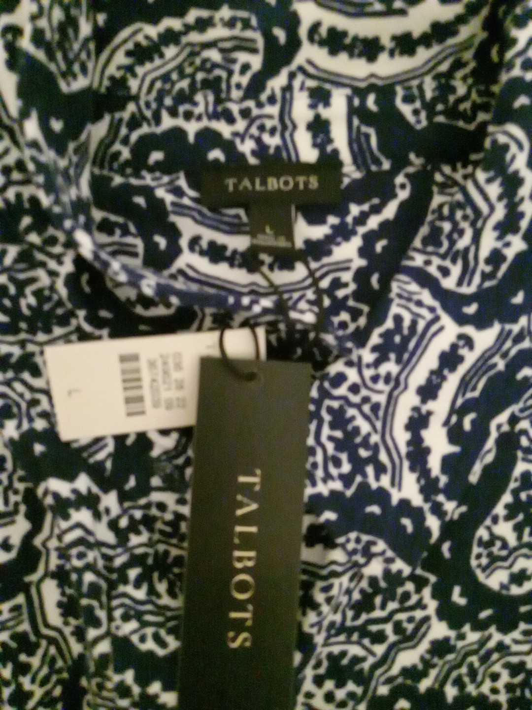 Talbots Women Blue White Paisley Collar Button Down Midi Dress Size L