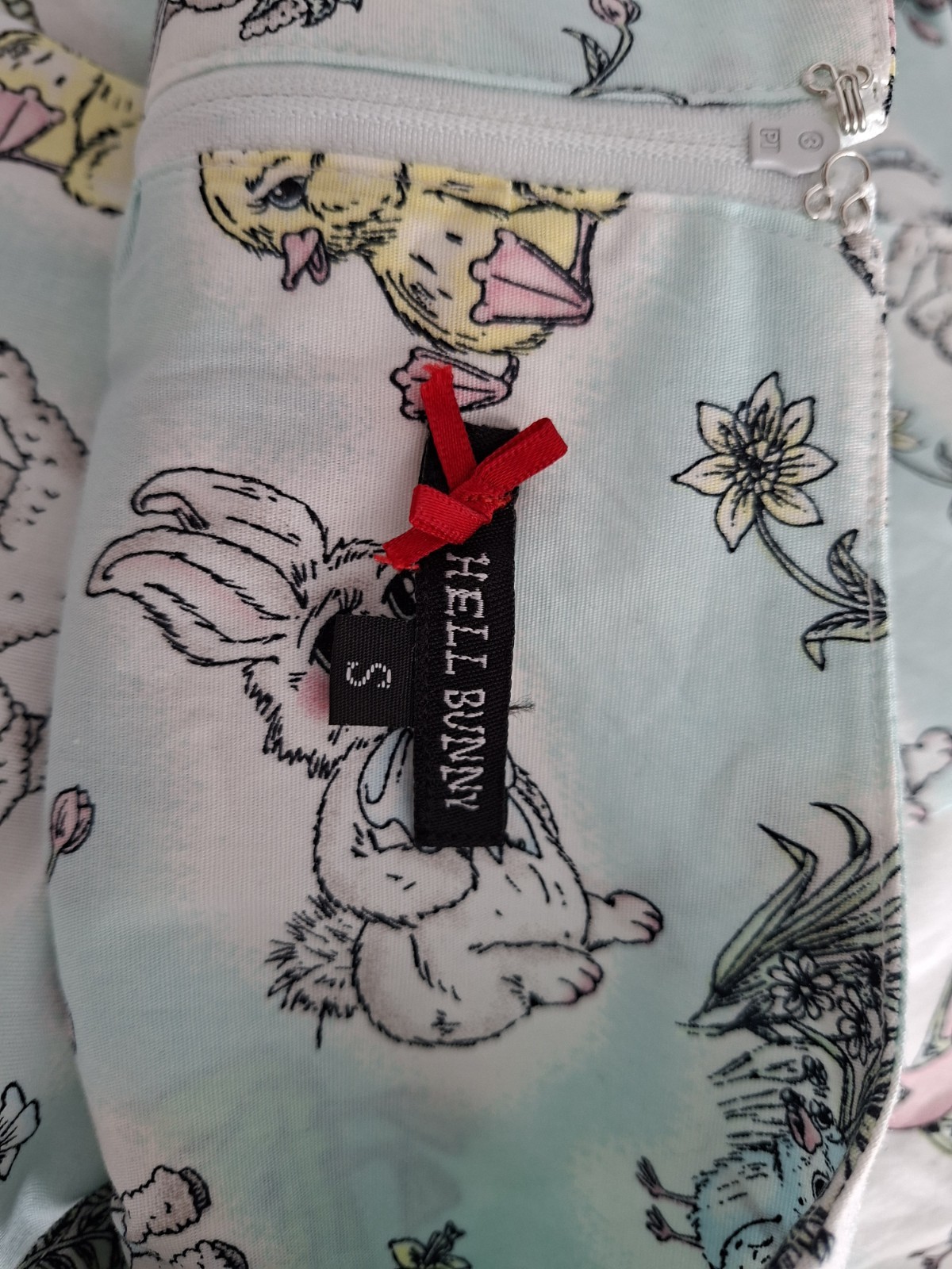Hell Bunny Light Blue Ducks, Rabbits Lambs Floral Summer Dress Size Small UK 10