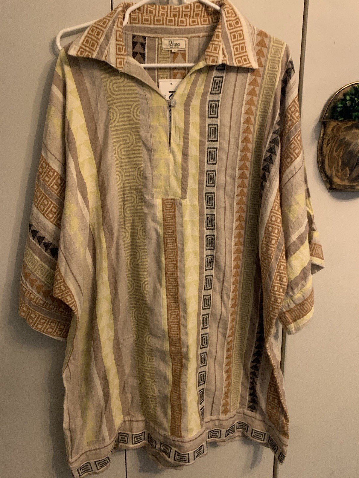 NWT Rhea Made In India Dress/ Tunic Sz L/XL Ethnic Flare Brown Black Gold Beige