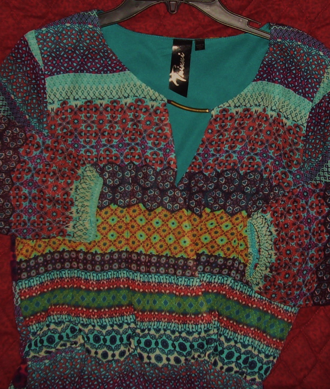 Trixxi Ladies LS, Fully-Lined, Scoop-Neck Dress, Sz Med, Multi-color, Polyester