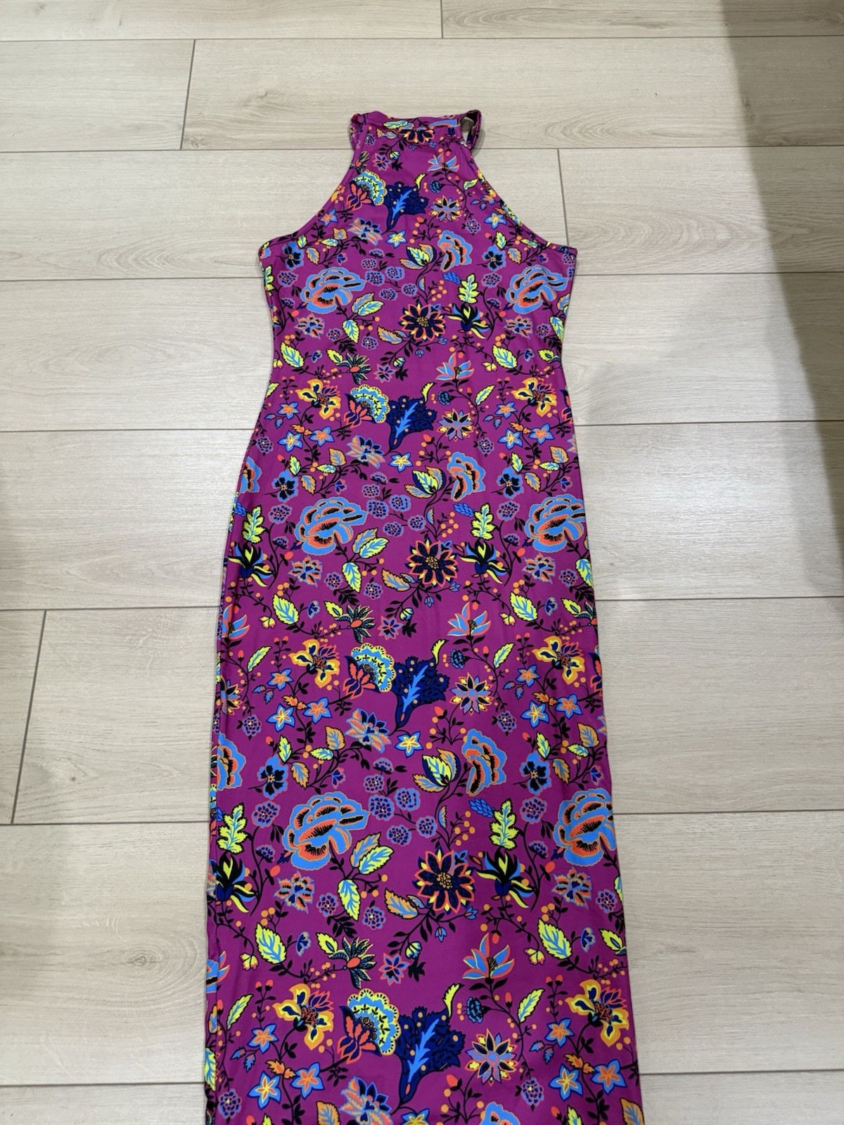 SHEIN Purple Multicolor Floral Halter Neck Sleeveless Long Maxi Dress S