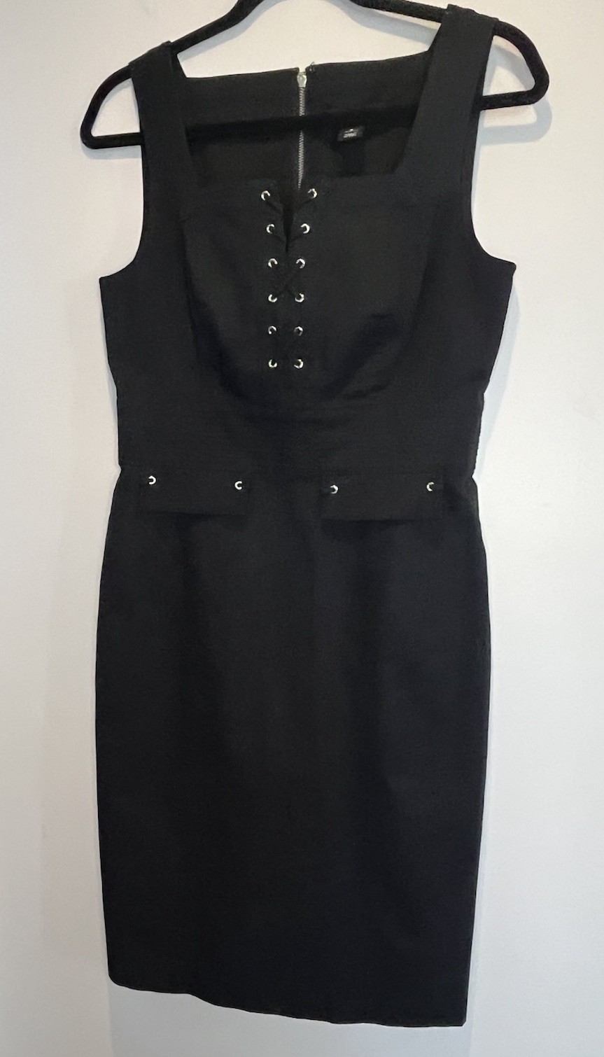 White House Black Market Dress Black Lace-Up Corset Grommet Style Y2K Size 6