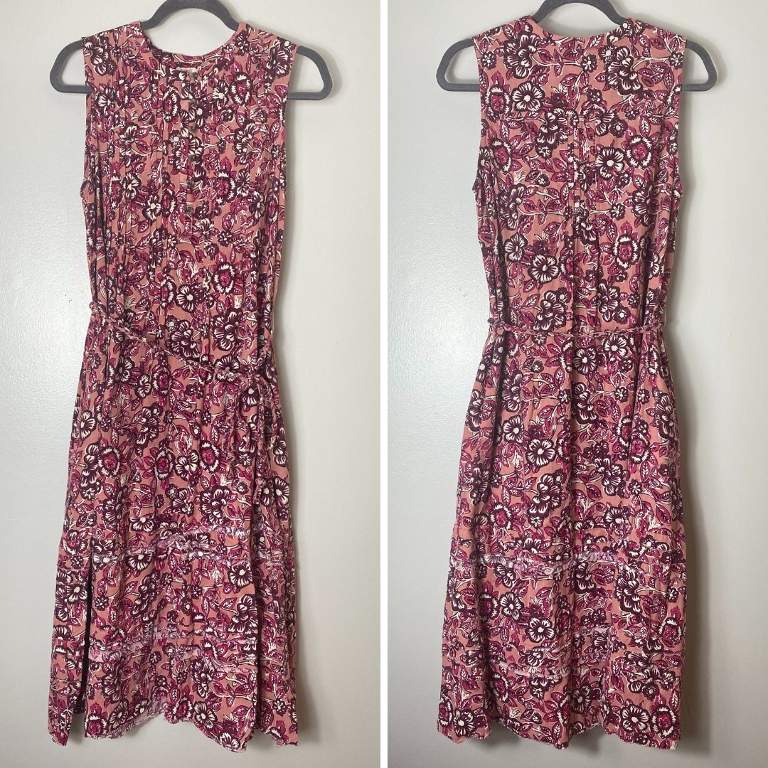 FAHERTY DRESS M ISHA LINEN FLORAL MIDI PINK COTTAGECORE MILKMAID FALL BOHO