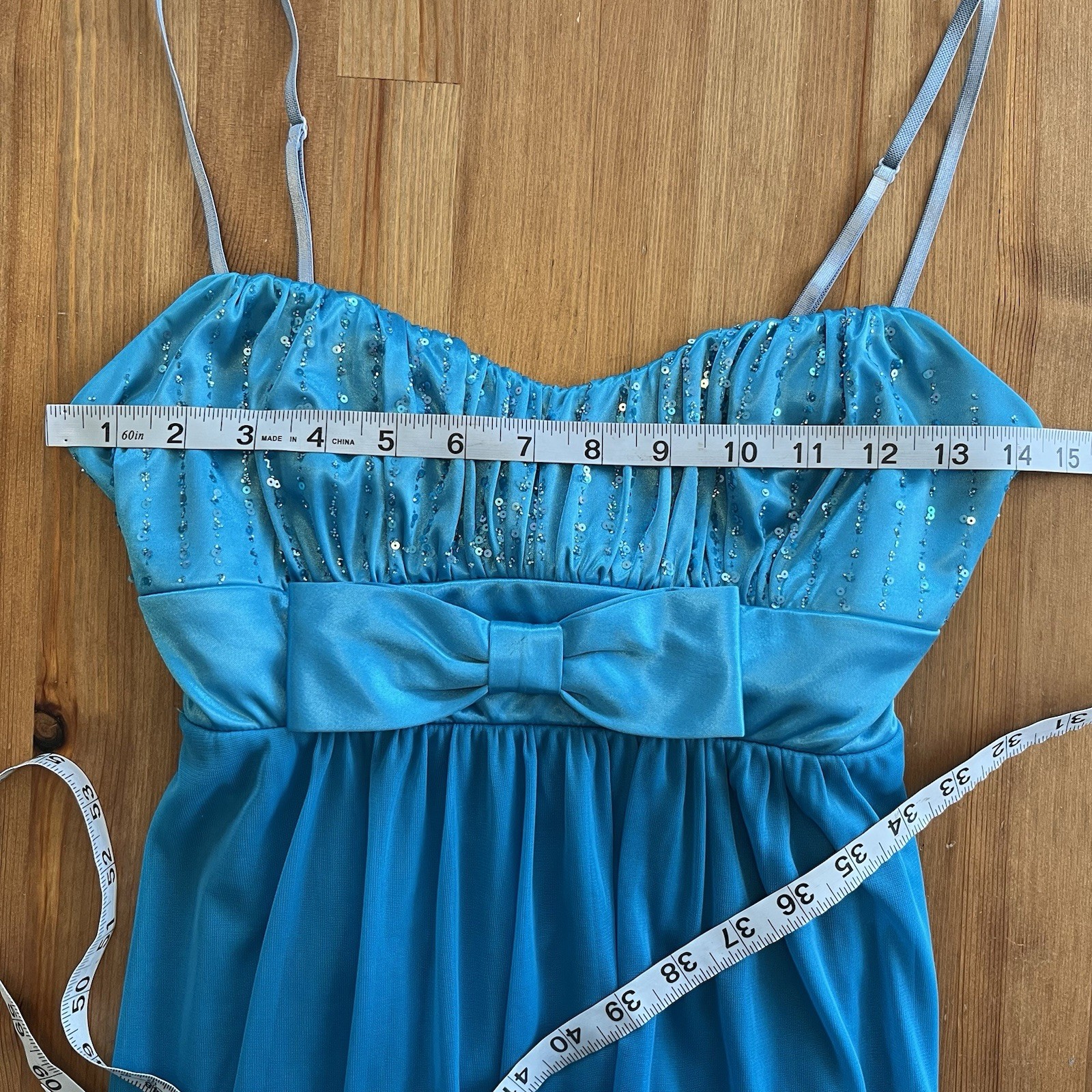 VINTAGE Y2K Ruby Rox Mini Dress Large Sequin Bow Teal Blue Babydoll Cute