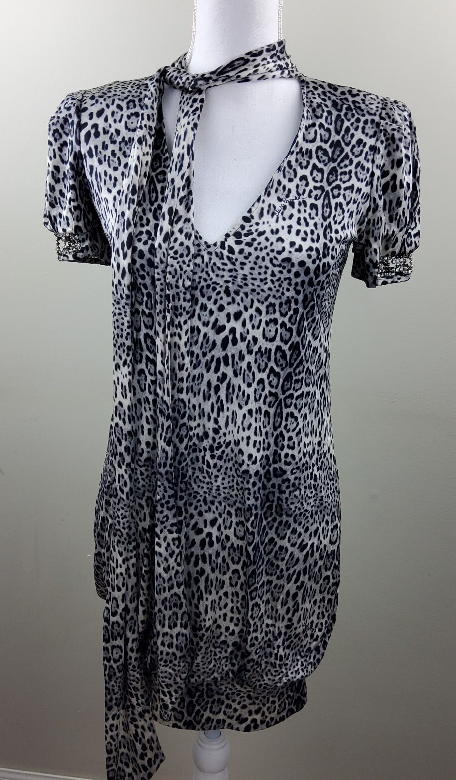 Roberto Cavalli Class Jaguar Print 100% Silk Rhinestone Sleeve Dress Size 40/6US