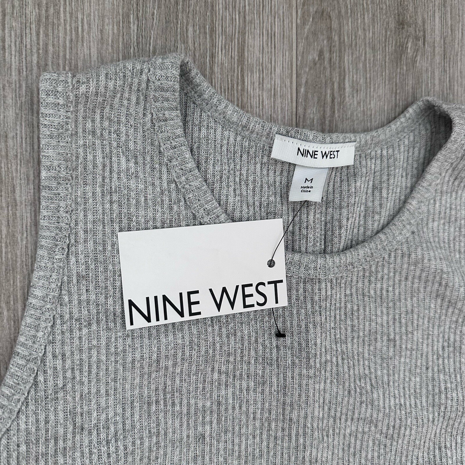 NINE WEST Gray Heather Size Medium Stretch Ribbed Sleeveless Dress New With Tag