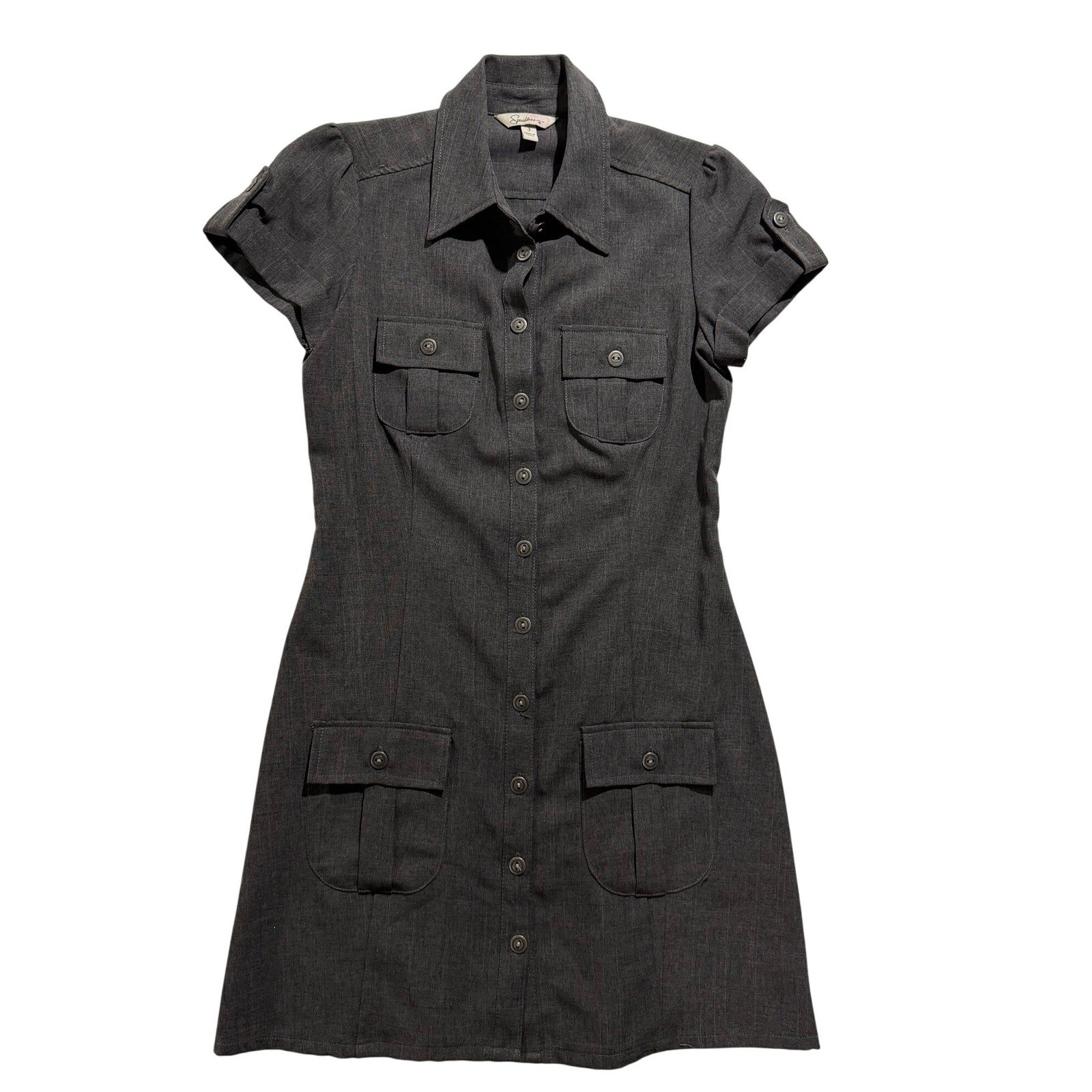 Speechless Gray Shirt Dress Button Front Utility Mini Collared Pocket