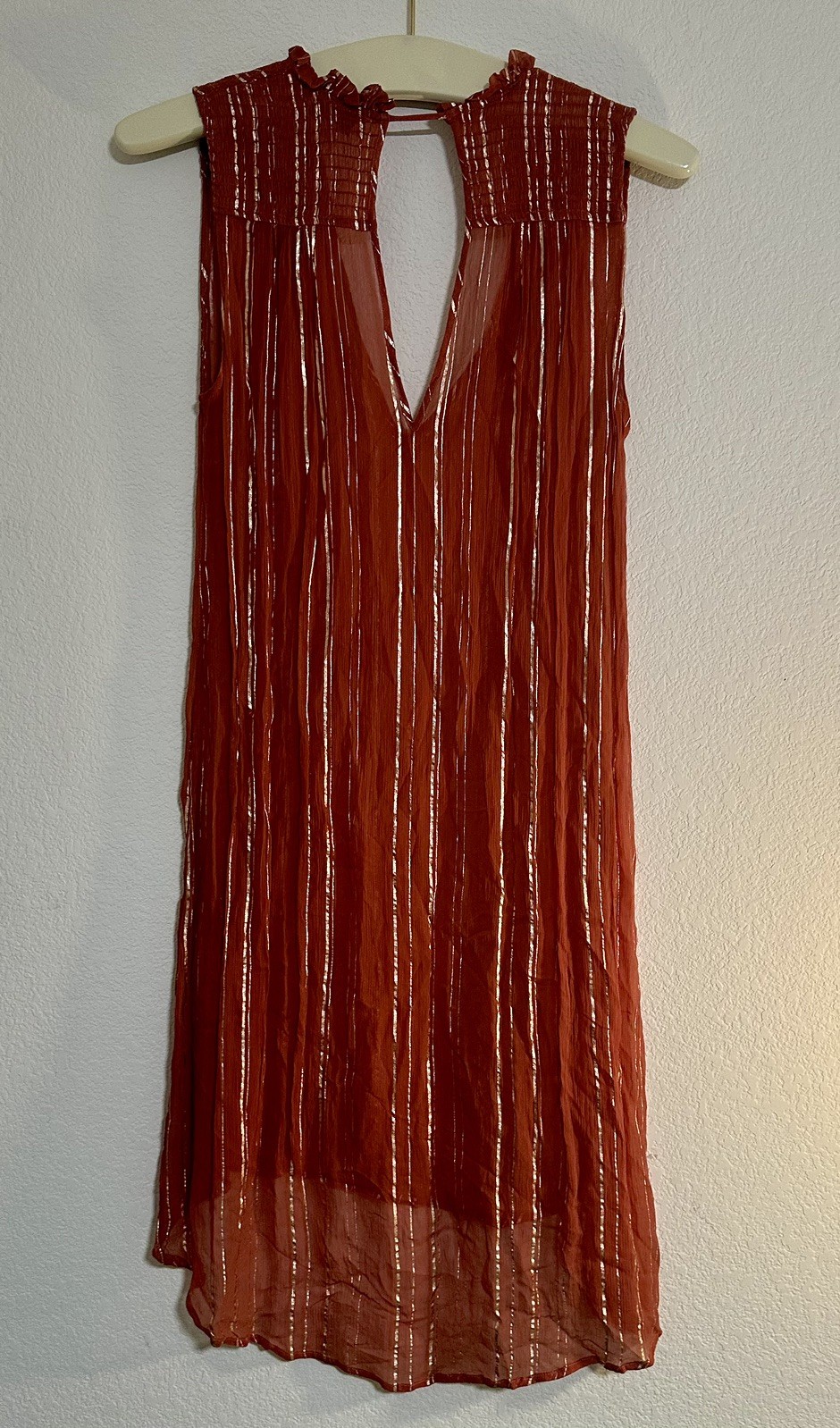 Once Was Melbourne Orange Red Rust Bohemian Peasant Shift Dress Sheer Size 2