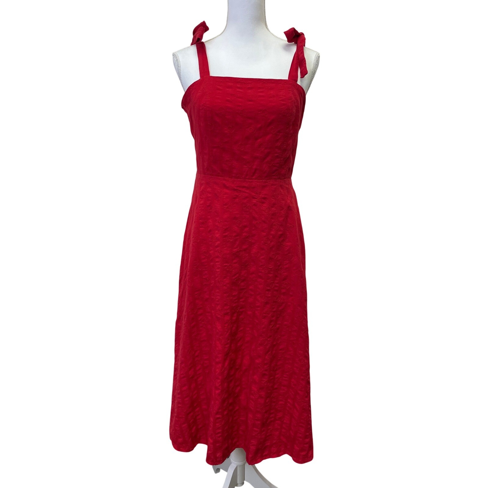 Draper James RSVP Red Heart Embroidery Cotton Midi Dress M Smocked Resortwear