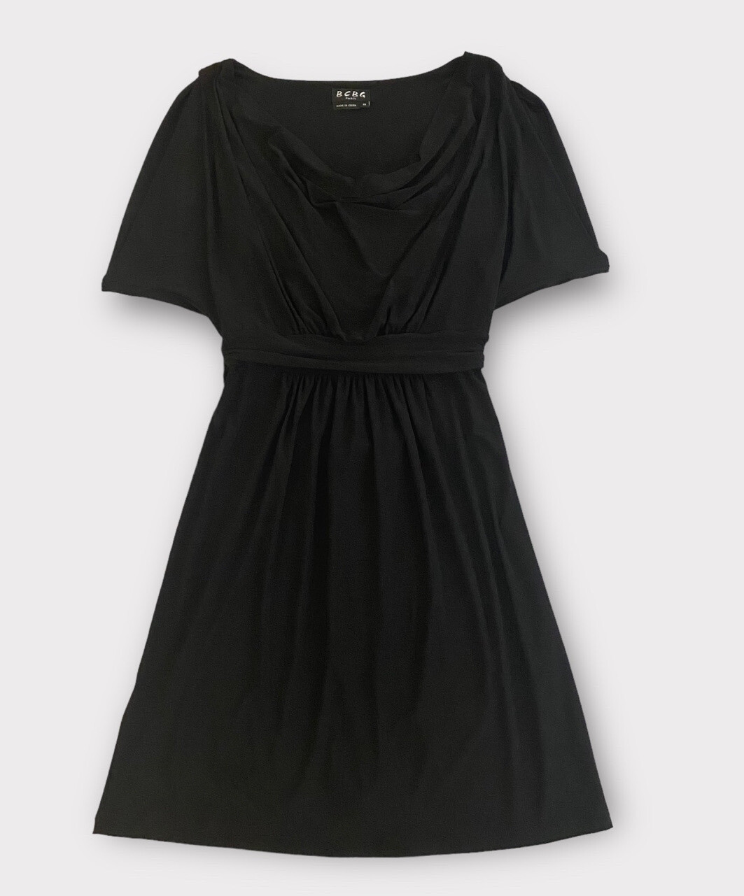 BCBG Paris Women’s Dress XS Cowl Neck Fit Flare Swingy Flowy Witchy Soot Party