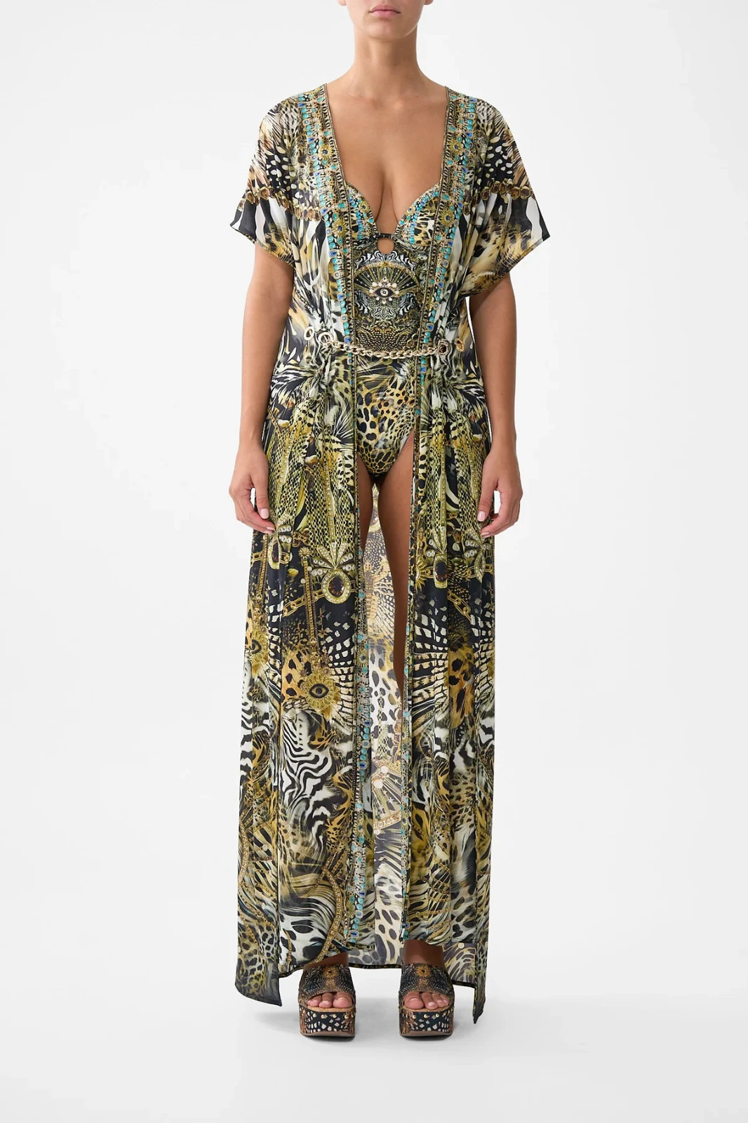 Camillla Women’s Front Split Beach Maxi Dress ‘Feline Folklore’ Brand New