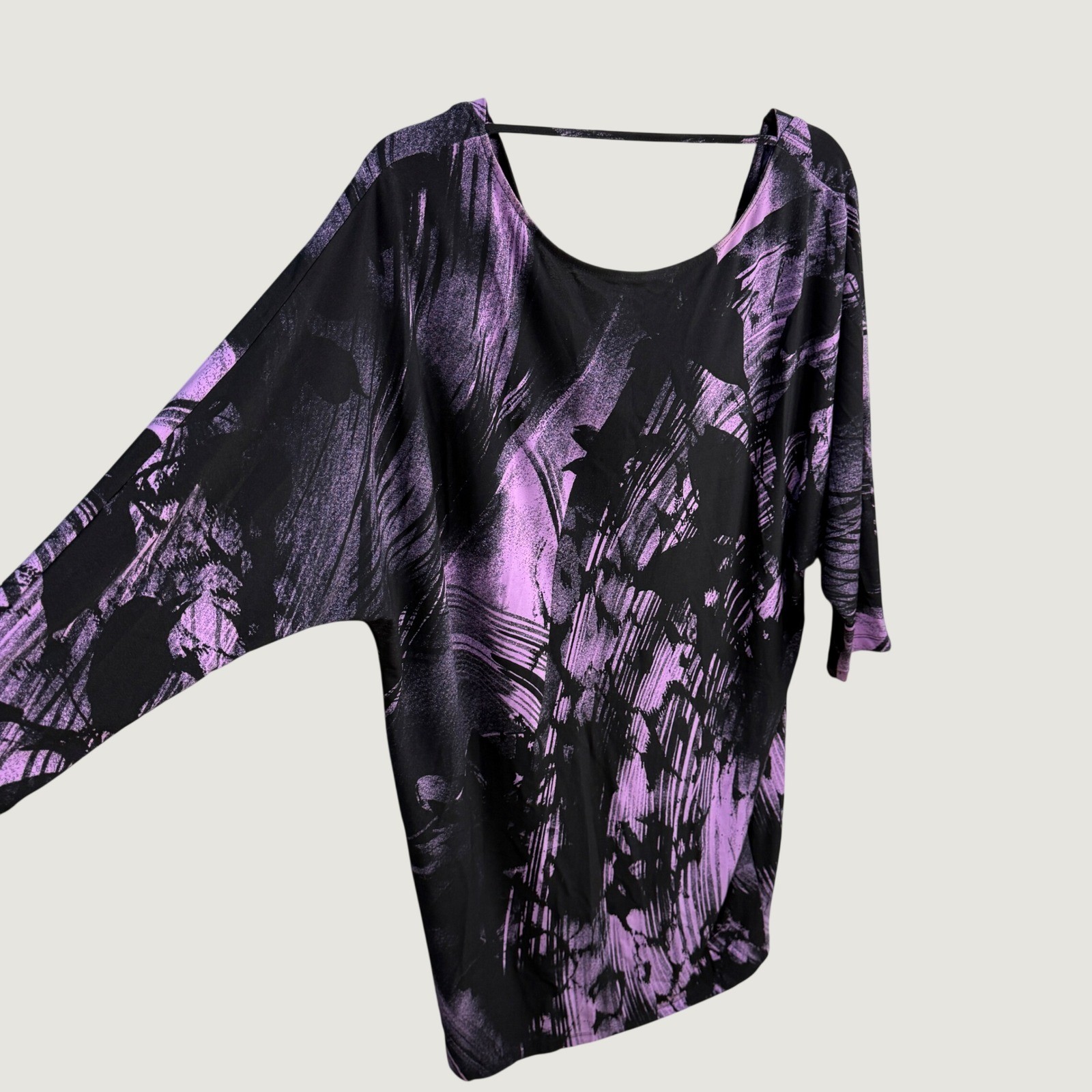 Muse Women Purple Black Abstract Brushstroke Cowl Back Sheath Dress Size 10