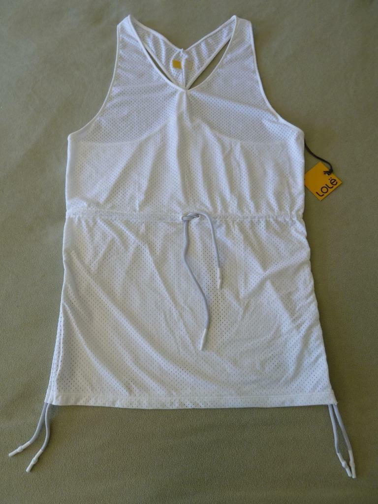 NWT LOLE Paloma White Ruched Drawstring Sides & Waist Razorback Dress/Coverup S