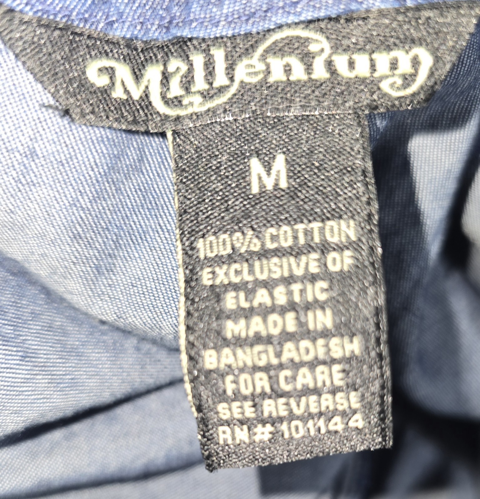 Millennium Denim Elastic Waist Button Down Flutter SleeveDress Front Slits Sz M