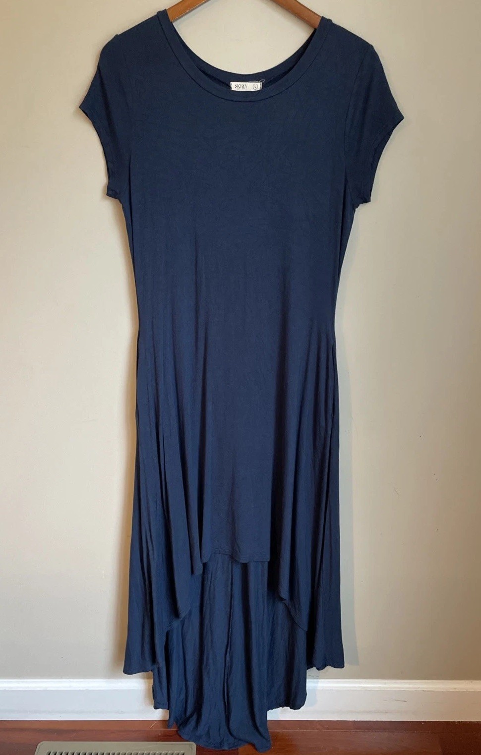 Sozy Soft + Cozy Bamboo Blend Dress Womens Scoop Neck Pockets Navy High Low L