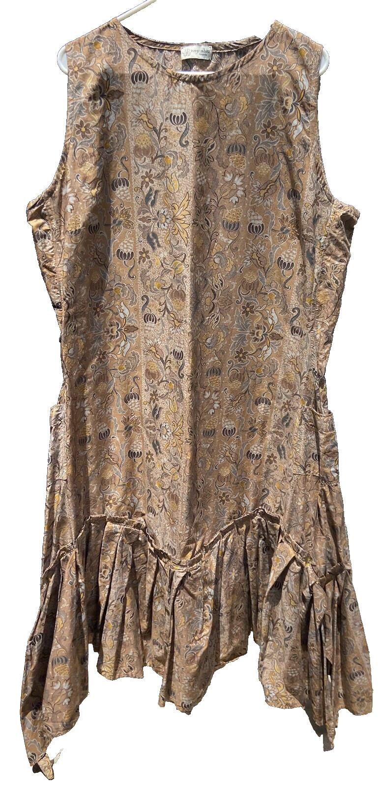 IVEY ABITZ – Brown FAIRHOLME Tan Beige Frock Royal Filagree Cotton DRESS Medium
