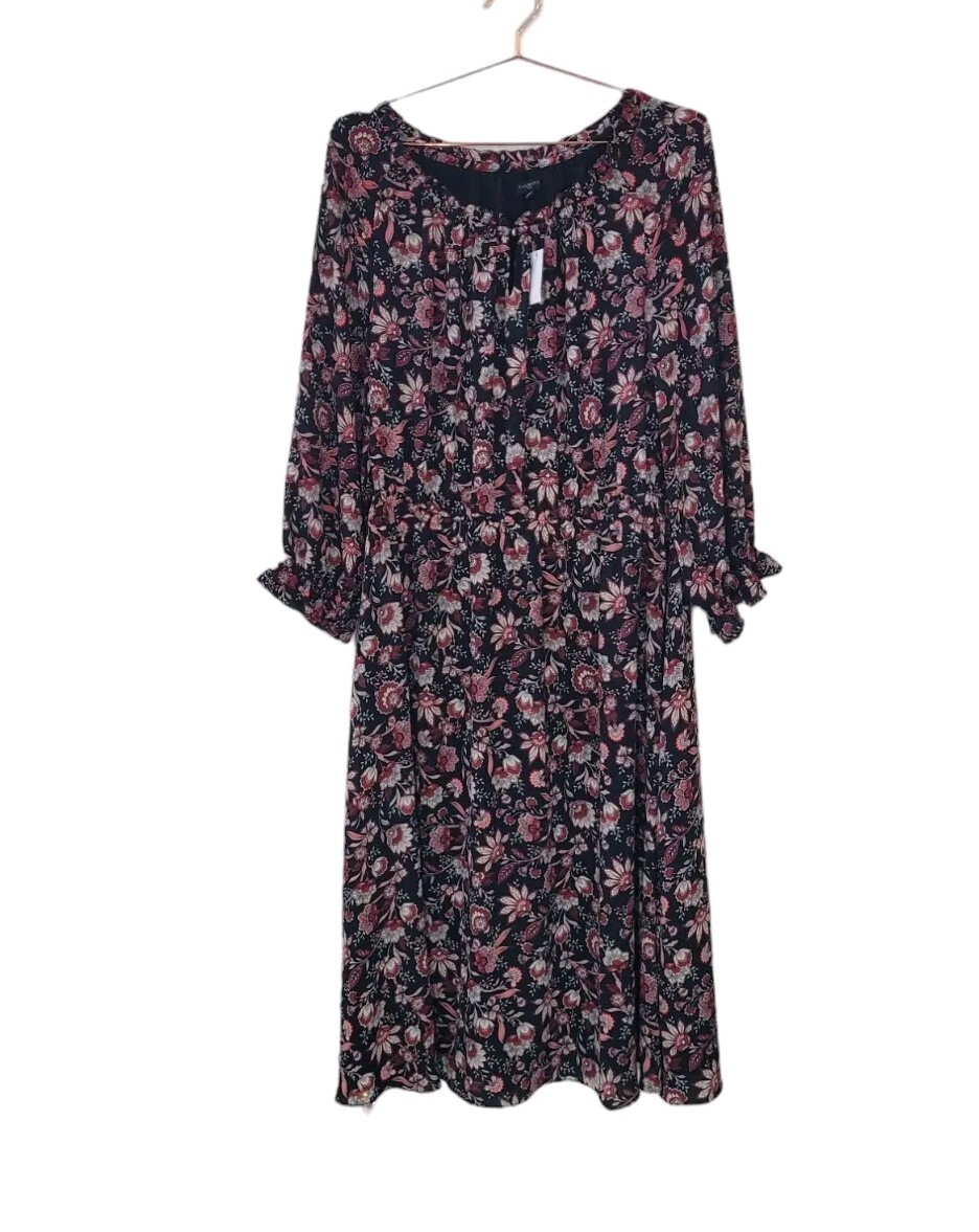 New TALBOTS X Bracelet Sleeve Autumn Garden Midi Dress Women