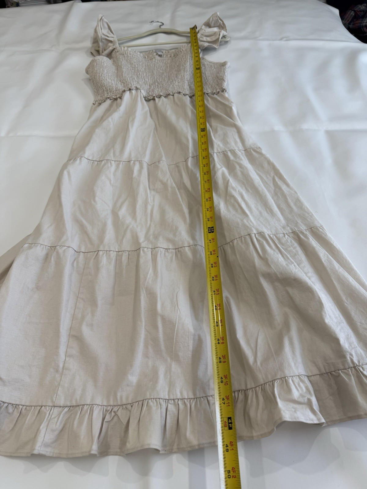 Chelsea28 Linen Blend Resort Smocked Dress Long Ruffle Sleeves Sz XL Khaki