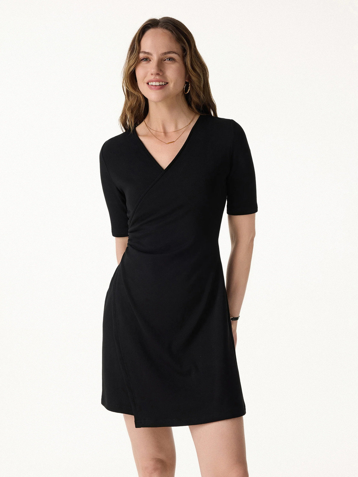 OGL Surplice Ruched Fit Flare Mini Dress Elegant Party Style