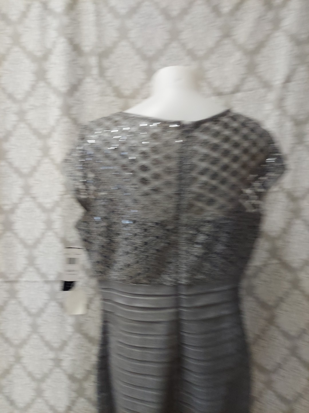 Km Collections Size18 Silverlacetop Satinlook Torso Skirt Form Fit Seetrough To