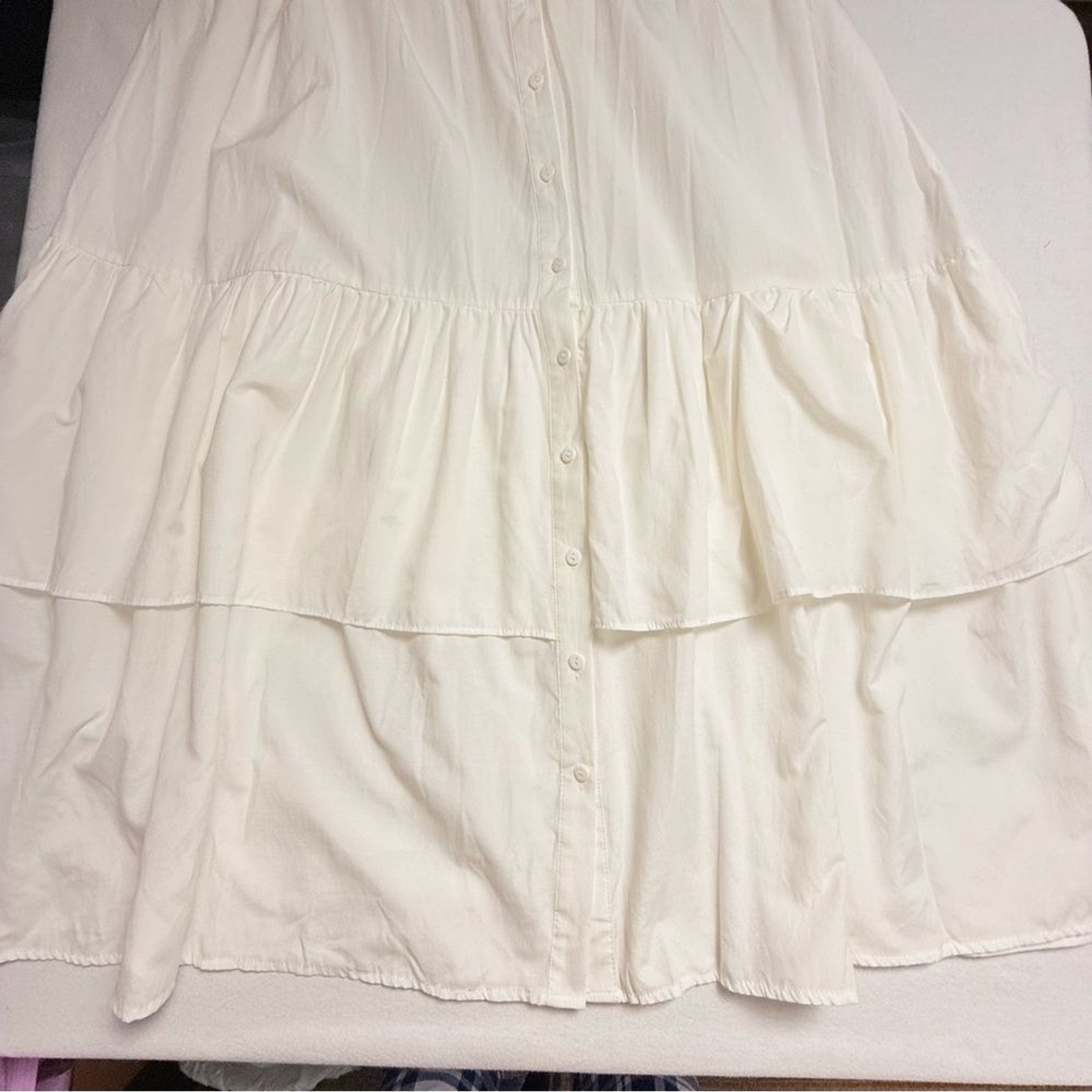 Refka White Tiered Maxi Shirt Dress Boho Cottagecore Prairie Minimalist Size 8