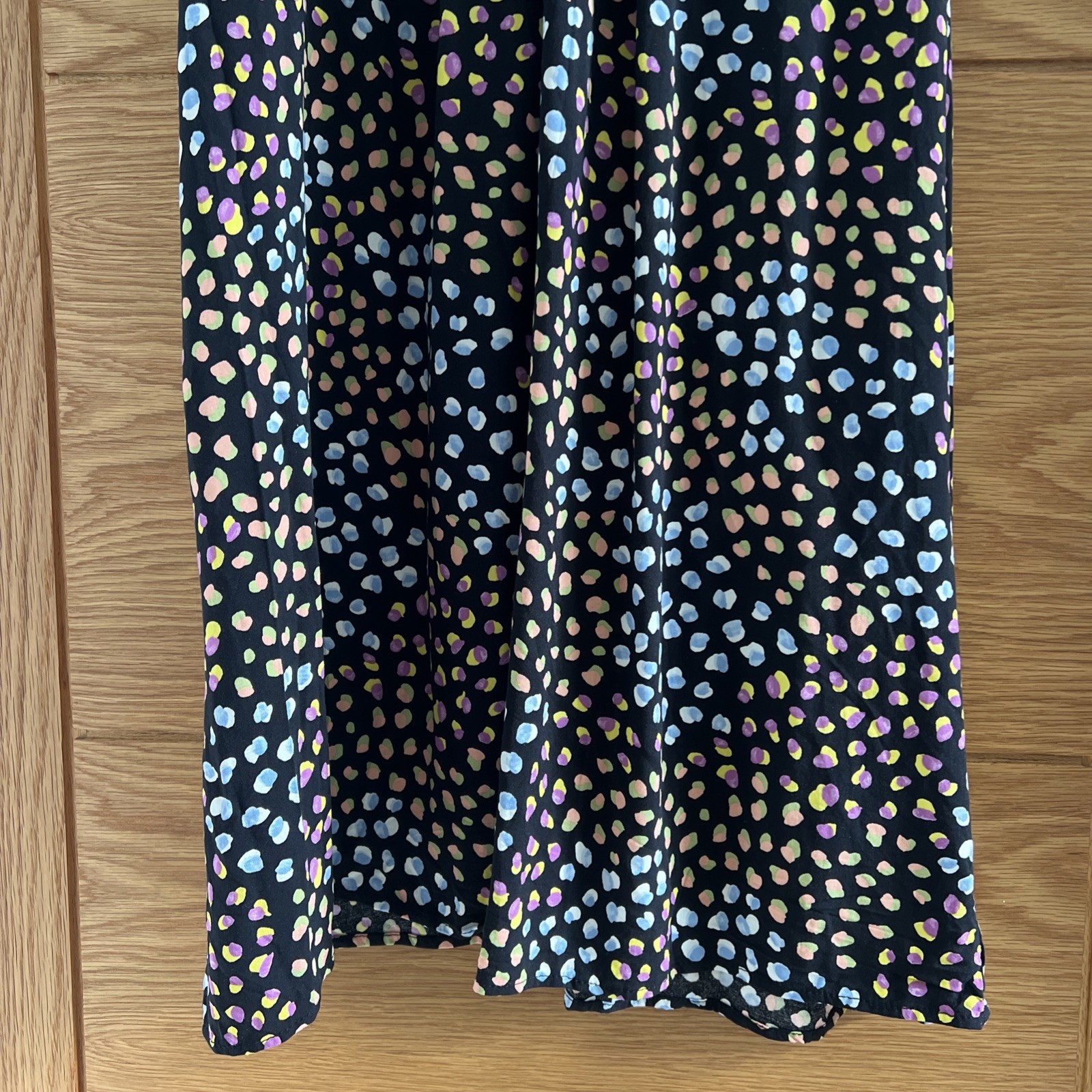 Nobody’s Child Black Dot MultiColour Midi Dress Button Down Sleeveless 8 viscose
