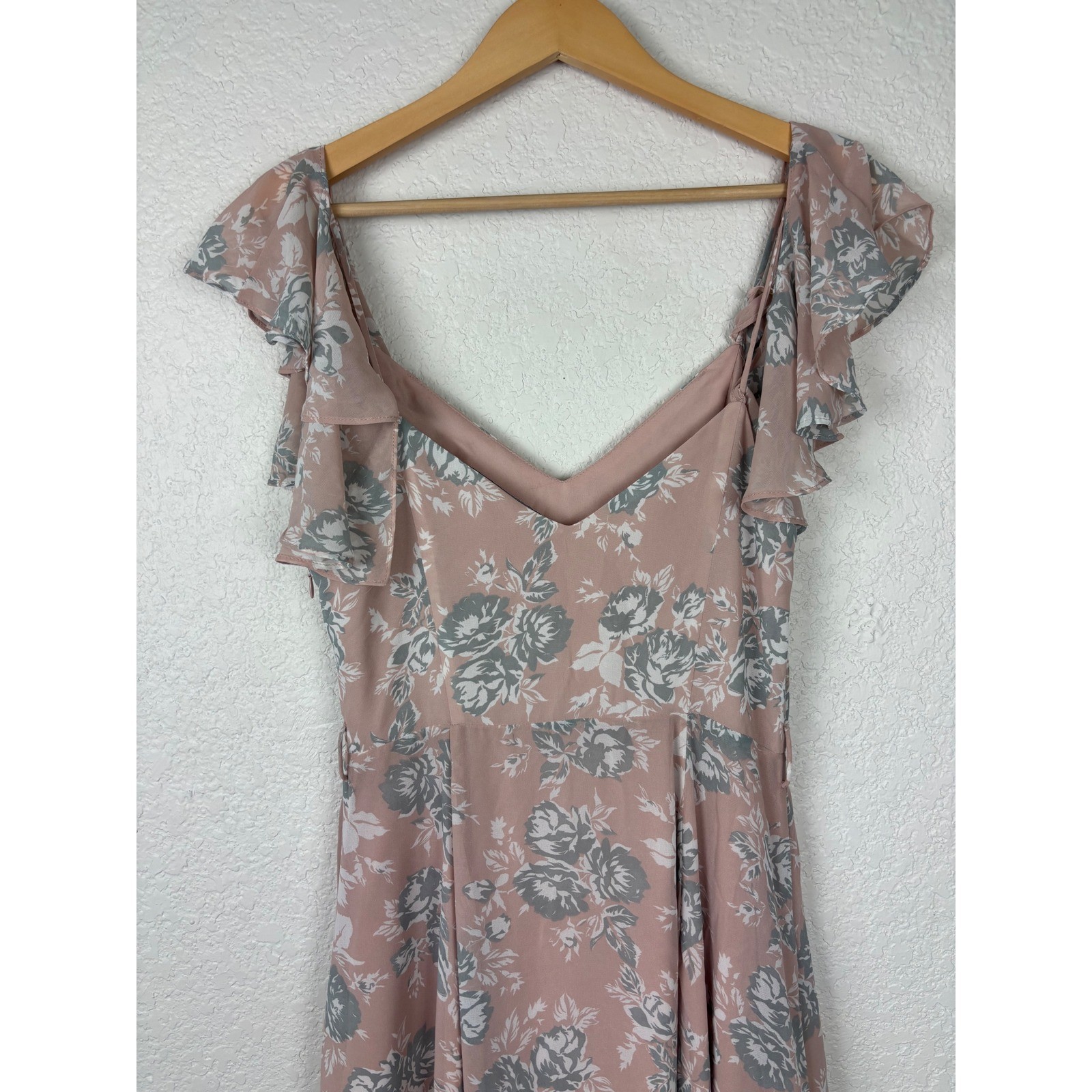 Lovers + Friends Pink Floral Cold Shoulder Maxi Dress V-Neck Ruffle Gown Slit
