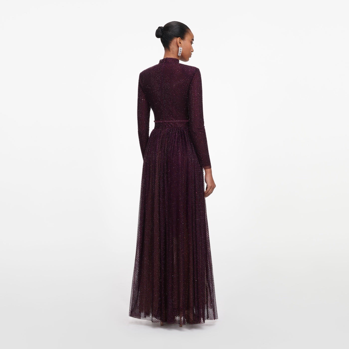 Self Portrait MAXI DRESS RHINESTONE LONG SLEEVE BURGUNDY $ 1060 Size US 2 UK 6