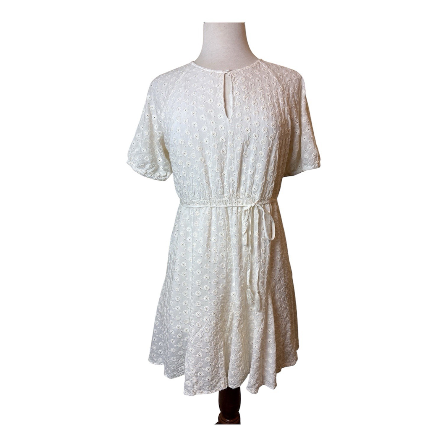 Madewell Mini Dress Size 8 Eyelet Tassel Cream Eyelet Embroidery Baby Doll