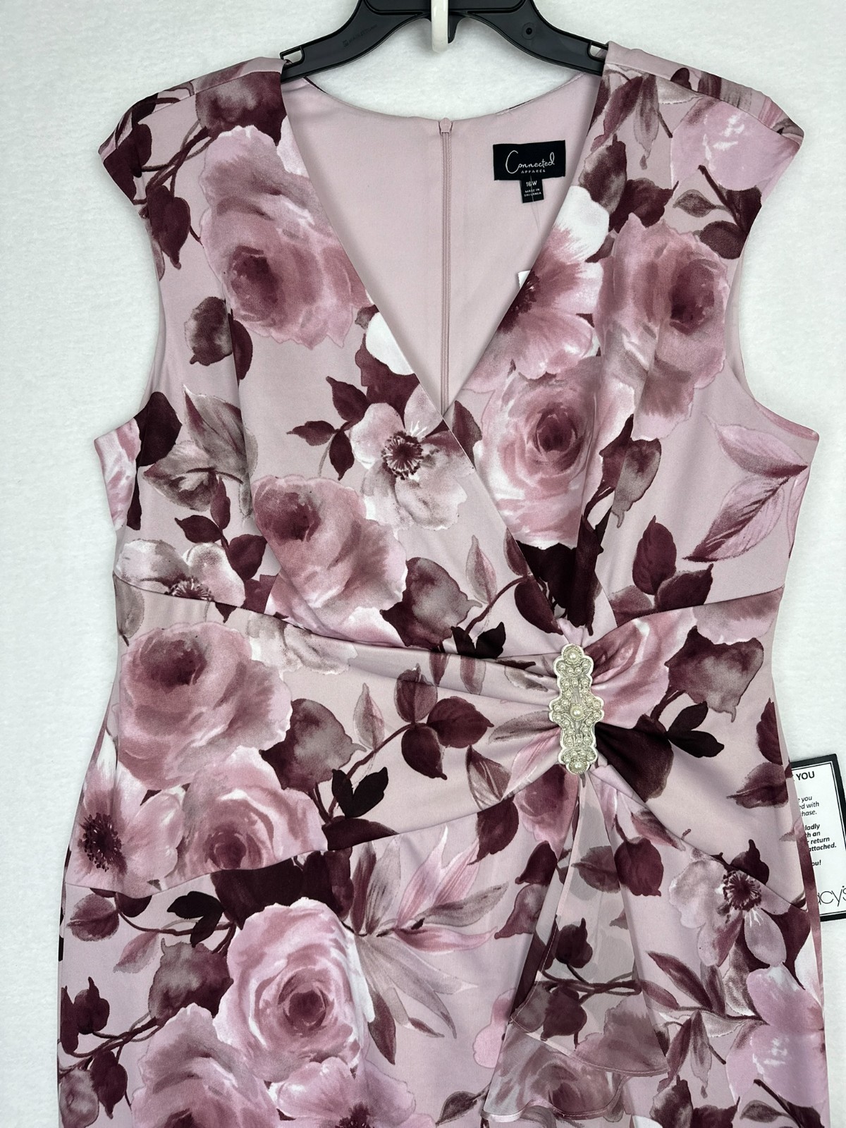 Connected Plus Size Gown 16W Mauve Rose Floral Embellished Slit NWT $119