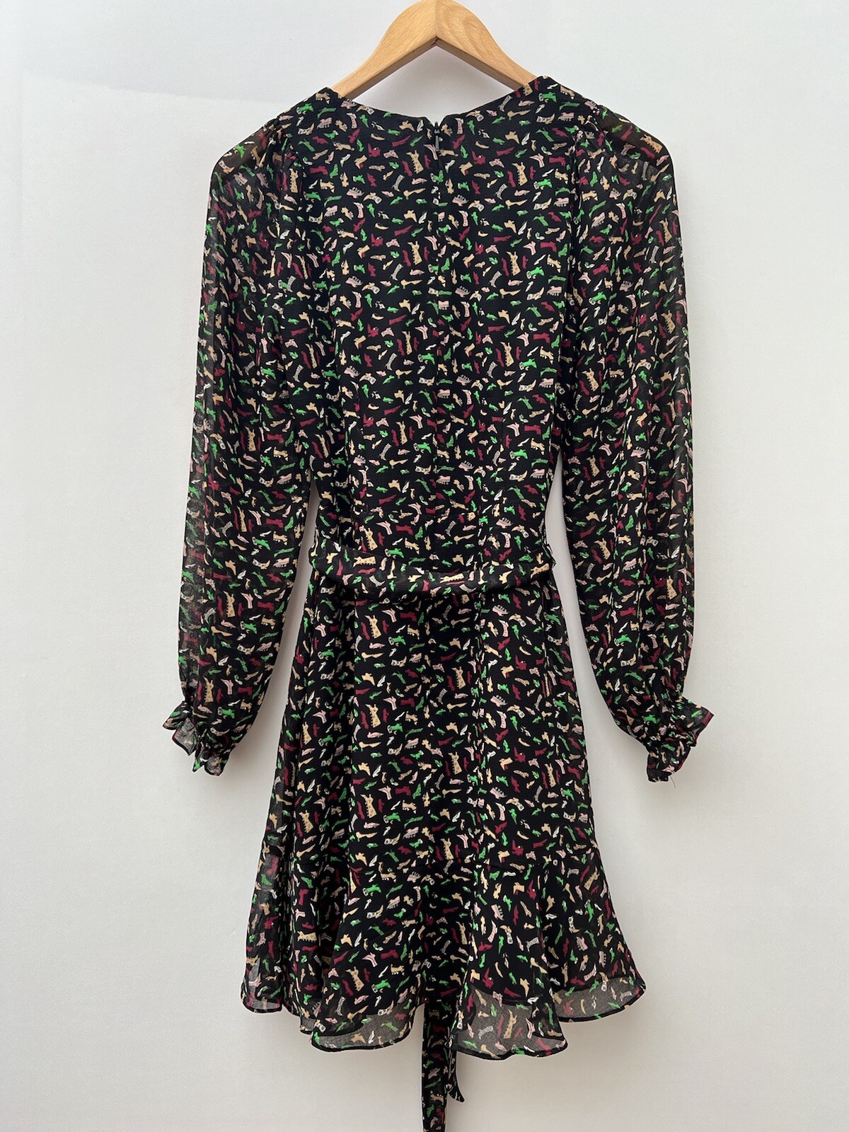 Whistles Izzy Shoe Print Long Sleeve Belted Mini Dress Black Multi Women’s UK 8
