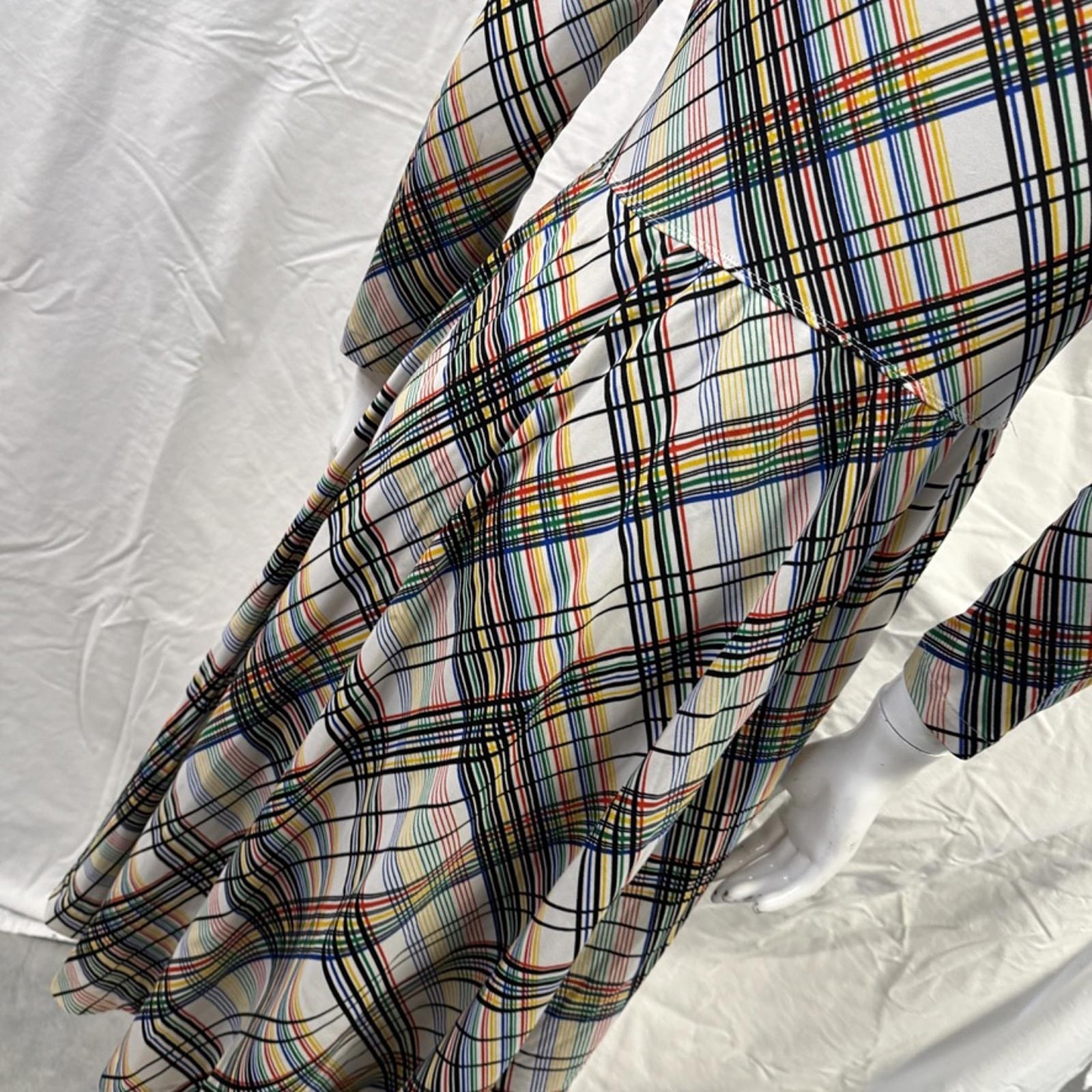 Vintage 1960’s Vera Maxwell Speed Suit White Yellow Green Red Plaid Maxi Dress L