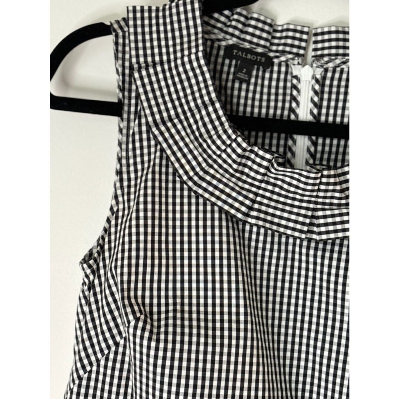 Talbots Gingham Black White Classic Holiday Neutral Timeless Dress Size 2 E72