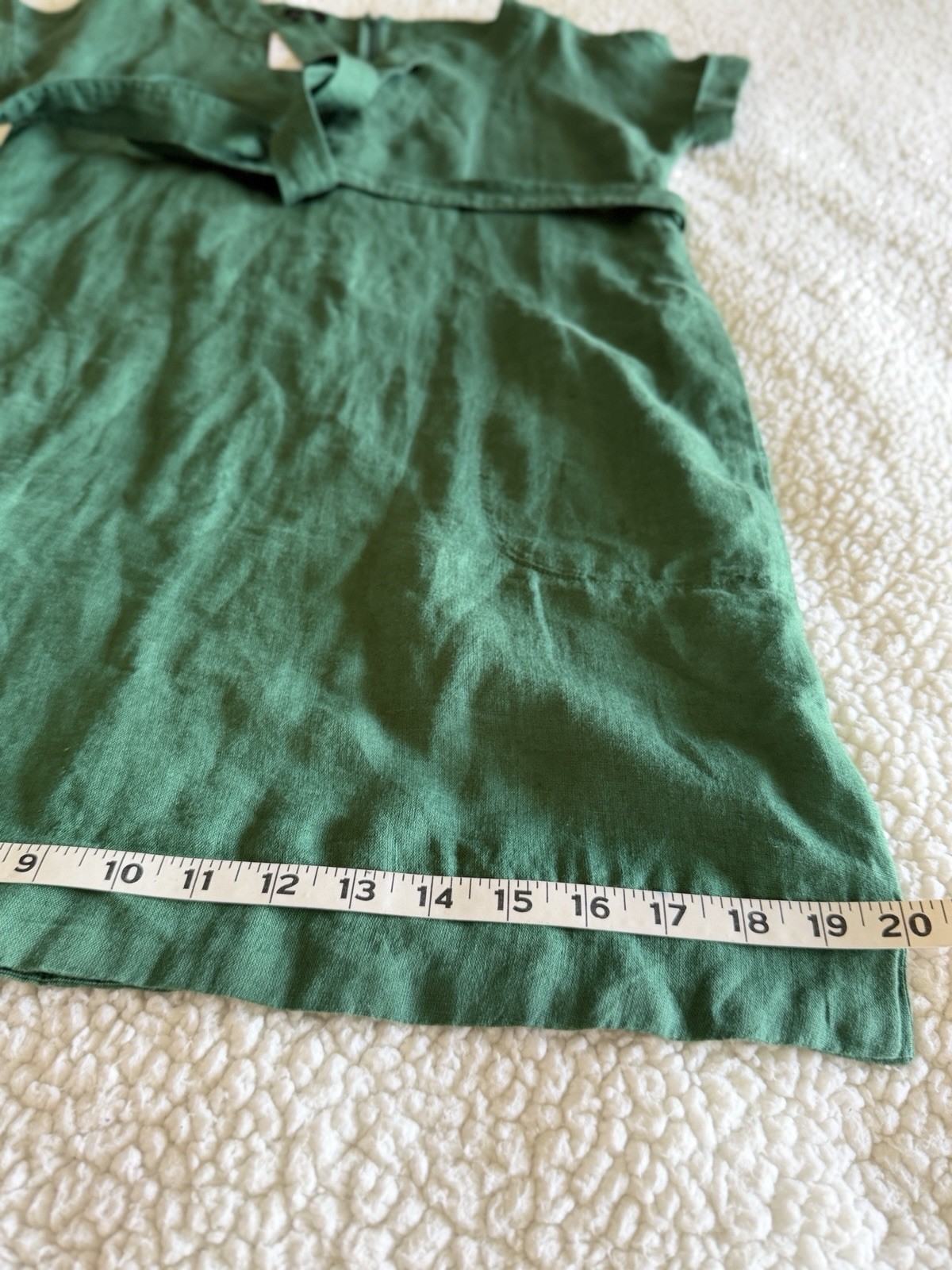 Talbots NWT Green 100%Linen Belted Shift Dress Womens Petite Small Short Sleeve