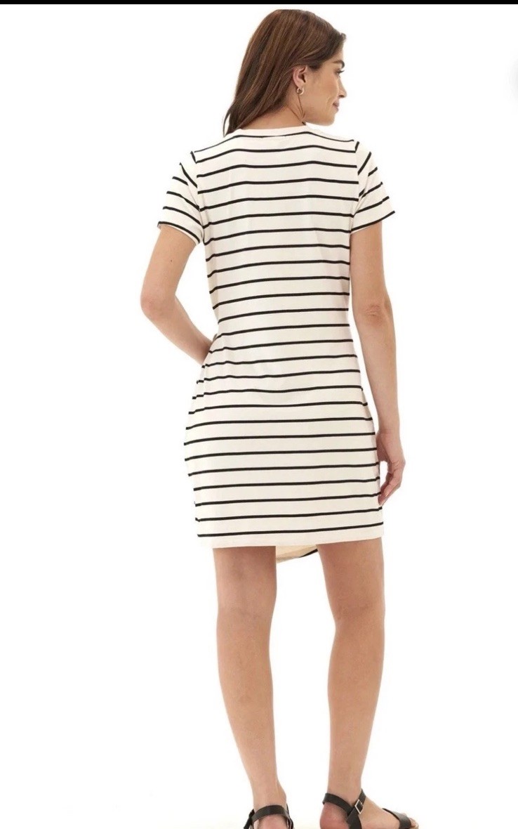 Threads 4 Thought Womens Wrap T-Shirt Dress Aspen Cream Black Striped Costco XXL