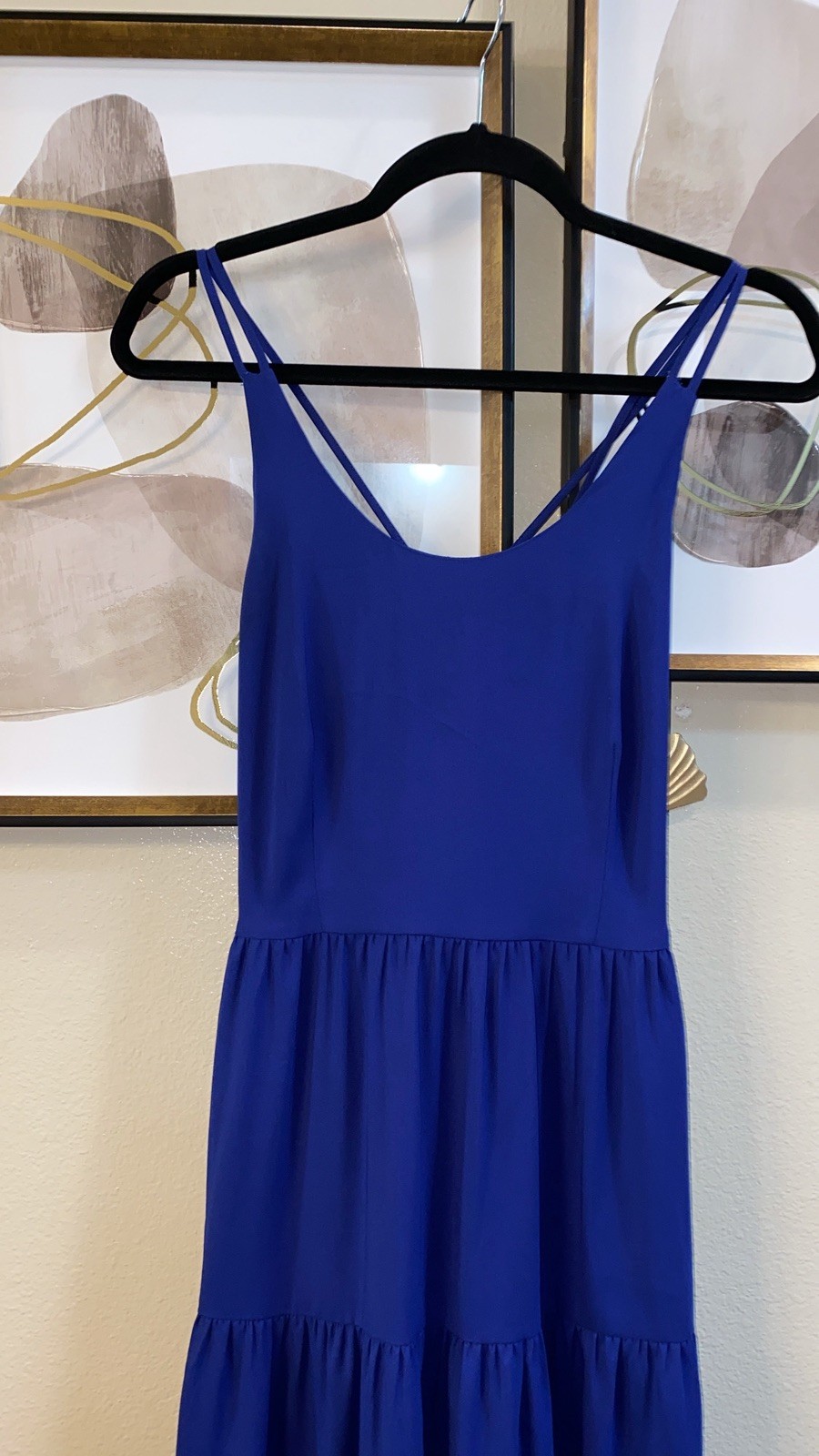 LOFT Tiered Maxi Dress Blue Strappy Criss Cross Back Women’s Size 4 (S)