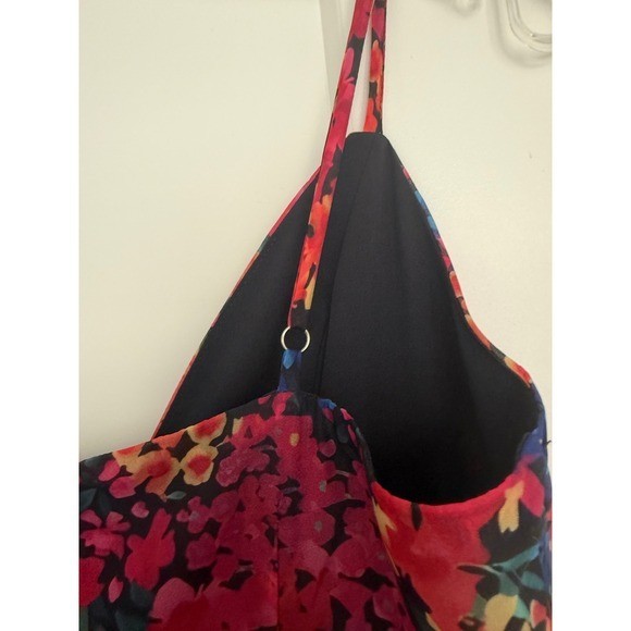Lulus Sincerely Gorgeous Floral Pleated Midi Dress Red Blue V-Neck Straps NWT